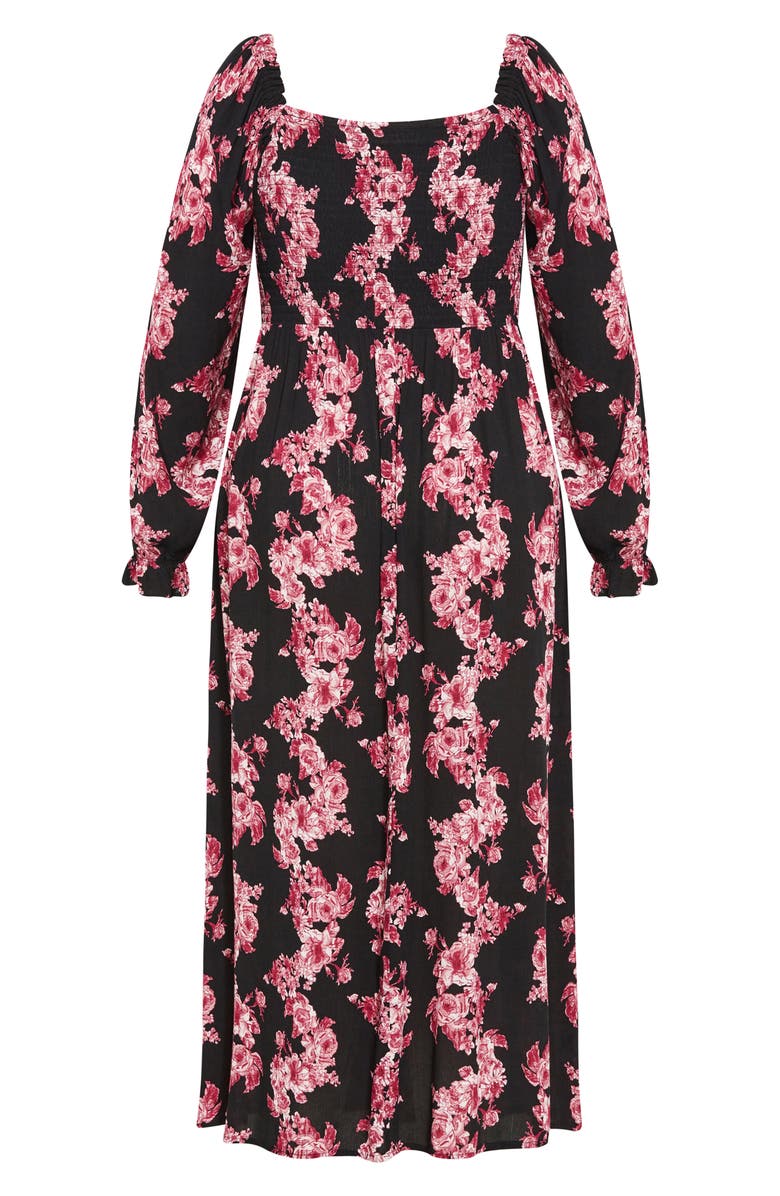 City Chic Calla Print Long Sleeve Maxi Dress, Alternate, color, Black/ Pink Floral