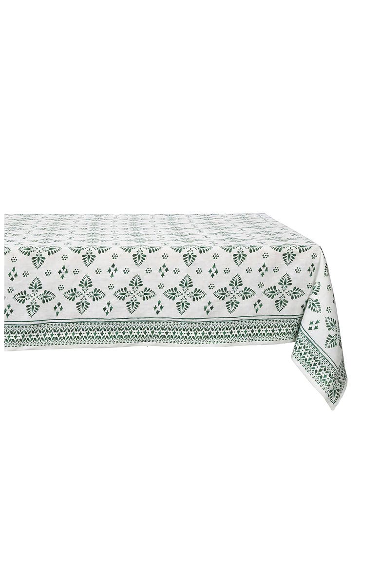Iberian Border Linen Tablecloth, Main, color, EVERGREEN