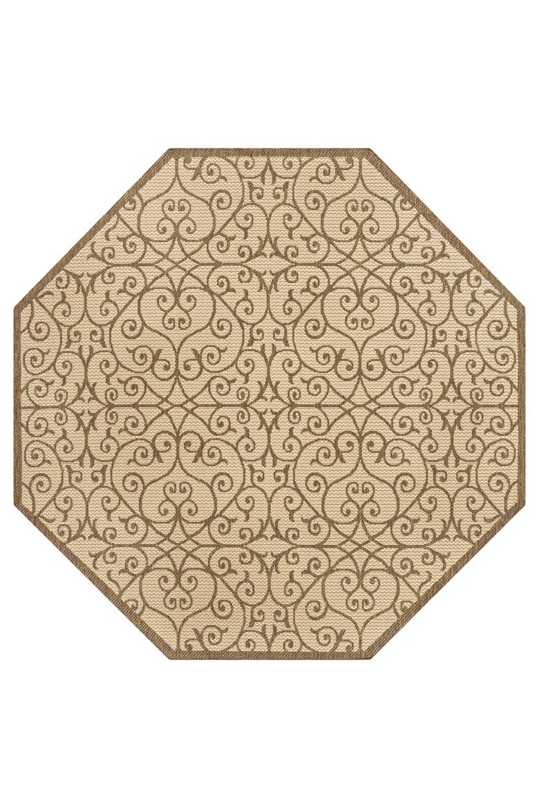 Madrid Vintage Filigree Textured Weave Octagon Indoor/Outdoor Area Rug, Main, color, Beige/Brown