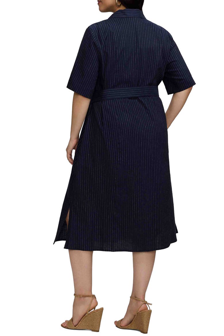 Aniston Stripe Linen Blend Shirtdress, Alternate, color, NAVY BLUE/ WHITE