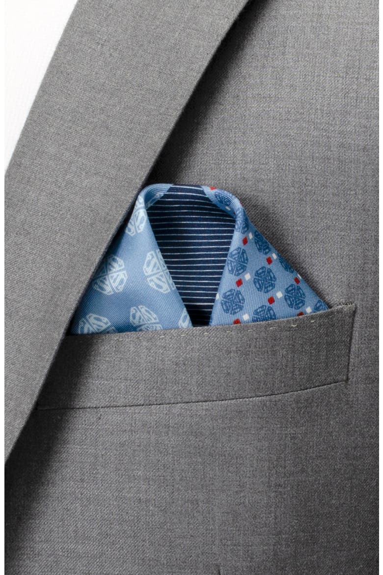 Superman Motif Silk Pocket Square, Alternate, color, BLUE