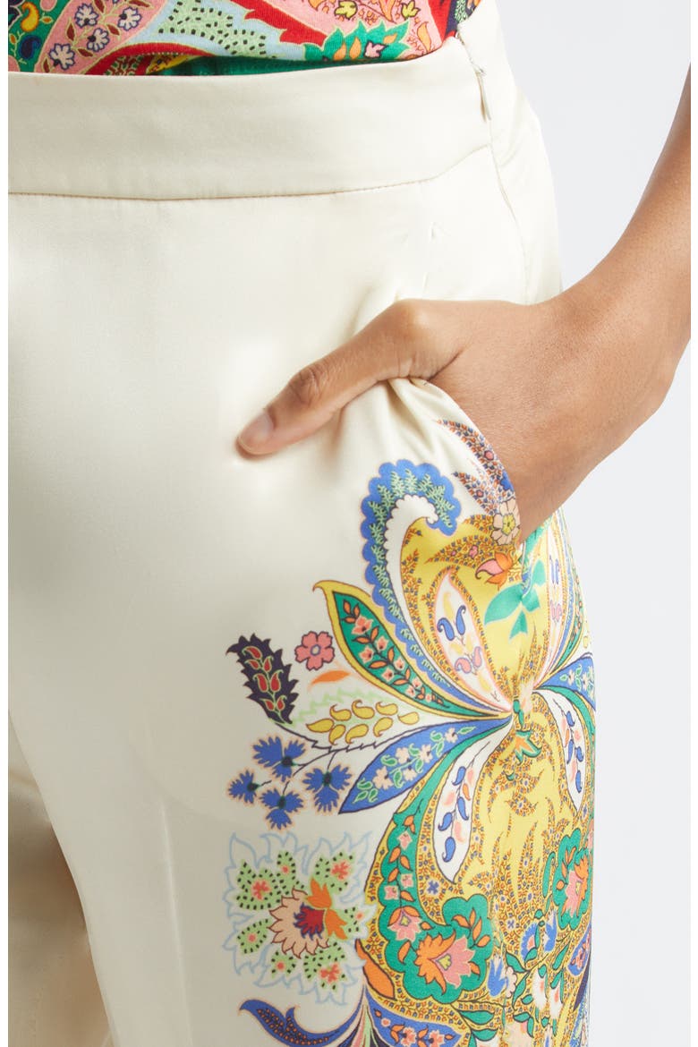 Placed Paisley Print Satin Pants, Alternate, color, PRINT ON WHITE BASE