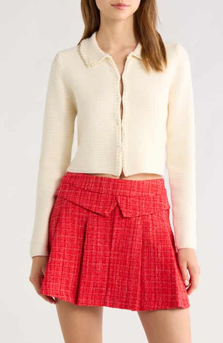 All in Favor Faux Pearl Trim Collared Cardigan