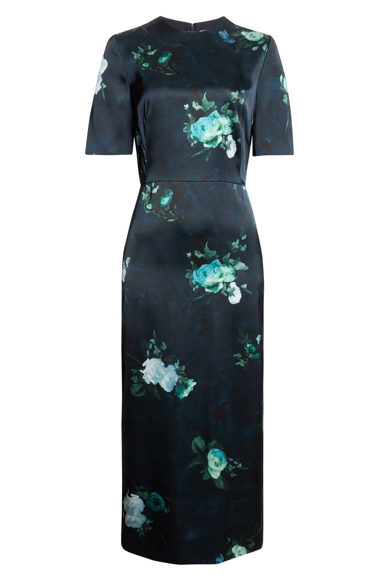 Erdem Abstract Rose Print Short Sleeve Cocktail Dress, Alternate, color, Abstract Rose Navy