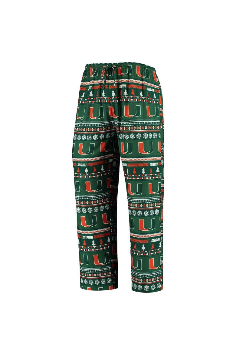 Men's Concepts Sport Green Miami Hurricanes Ugly Sweater Knit Long Sleeve Top and Pant Set, Alternate, color, Green
