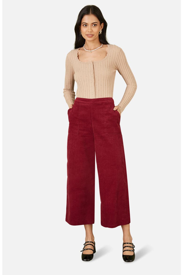 Cord Cropped Wide Leg Pants, Alternate, color, Burgundy