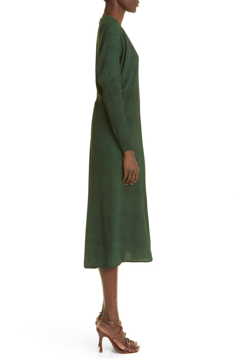 Snakeskin Print Long Sleeve Cady Midi Dress, Alternate, color, SNAKE - GREEN