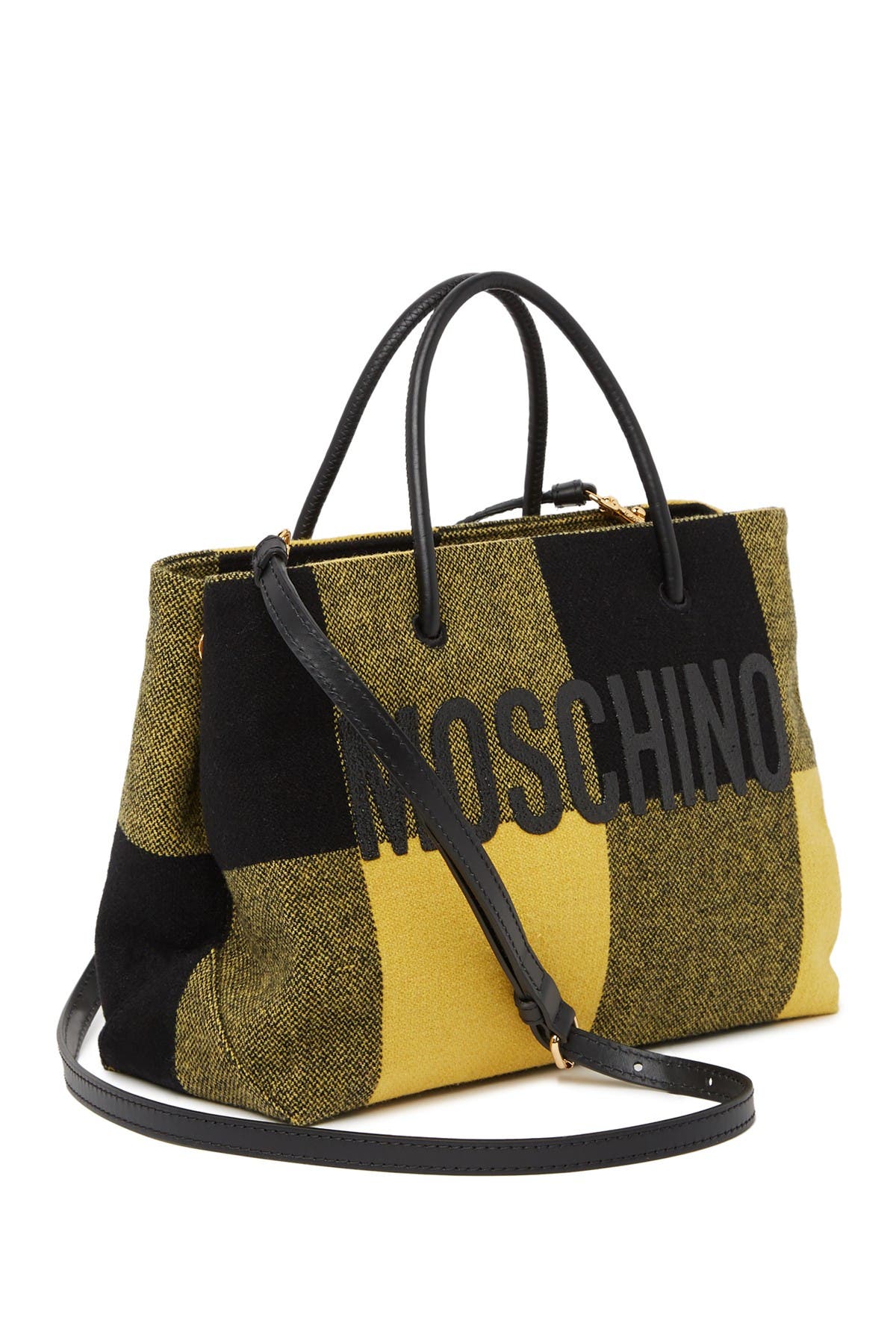 Moschino Plaid Print Logo Tote Bag, Alternate, color, 