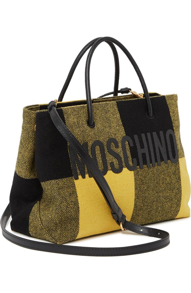Moschino Plaid Print Logo Tote Bag, Alternate, color,