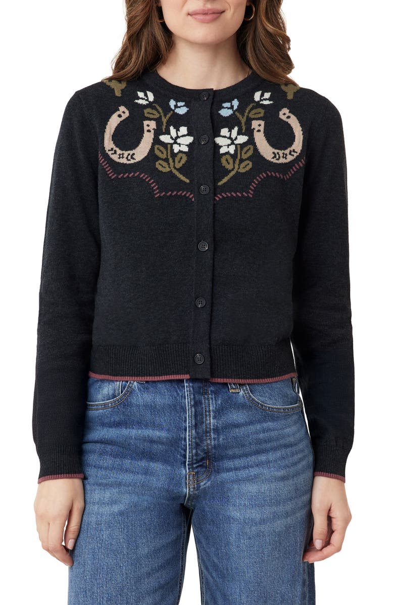 Scotch & Soda Floral Horseshoe Intarsia Crewneck Sweater, Main, color, Charcoal Grey Heather