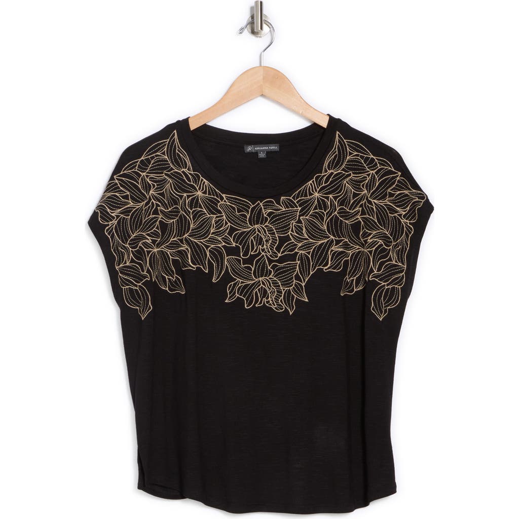 ADRIANNA PAPELL ADRIANNA PAPELL FLORAL EMBROIDERED SHORT SLEEVE T-SHIRT