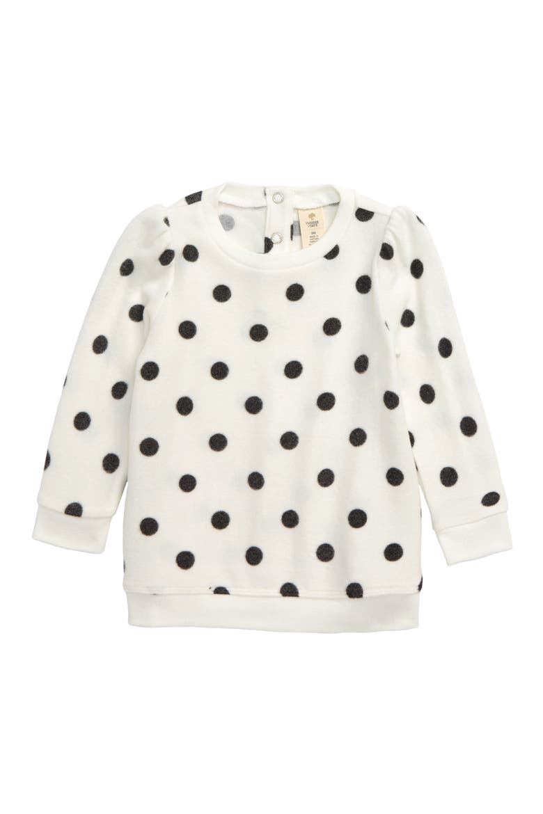 Puff Sleeve Fleece Top, Main, color, IVORY EGRET DOT