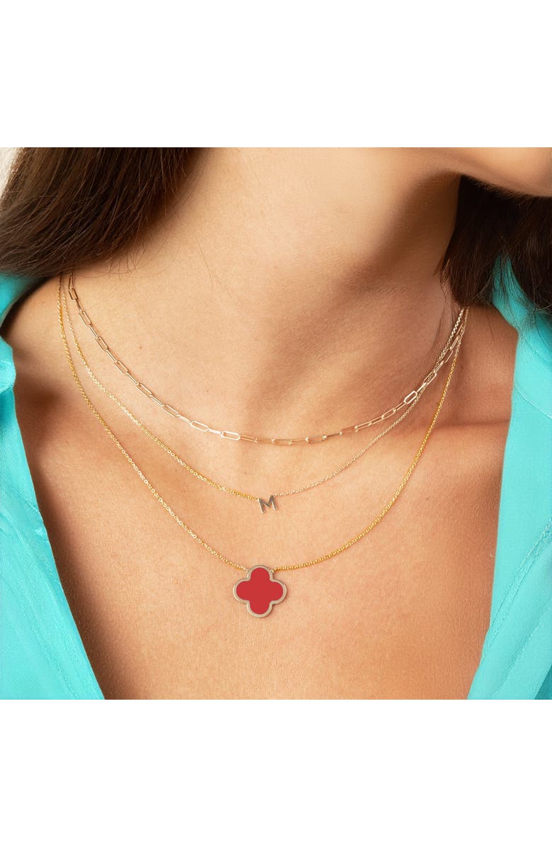 The Lovery Fine Jewelry Extra Large Coral Single Clover Necklace, Alternate, color, Coral
