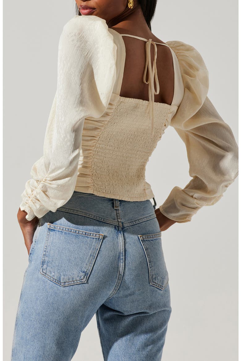 Ruched Puff Shoulder Crop Top, Alternate, color, CREAM