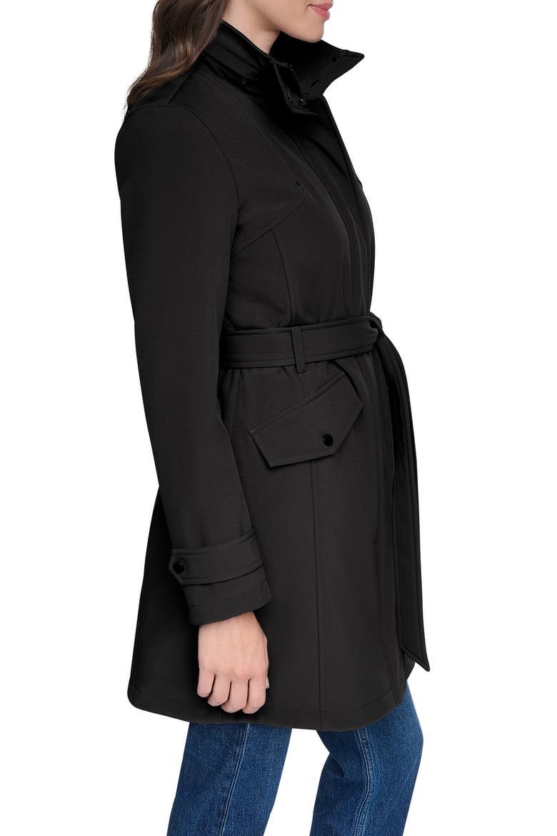 Tinsley Belted Softshell Trench Coat, Alternate, color, BLACK