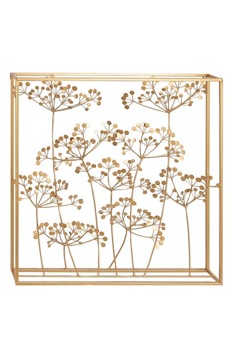 Goldtone Metal Floral Wall Decor with Frame