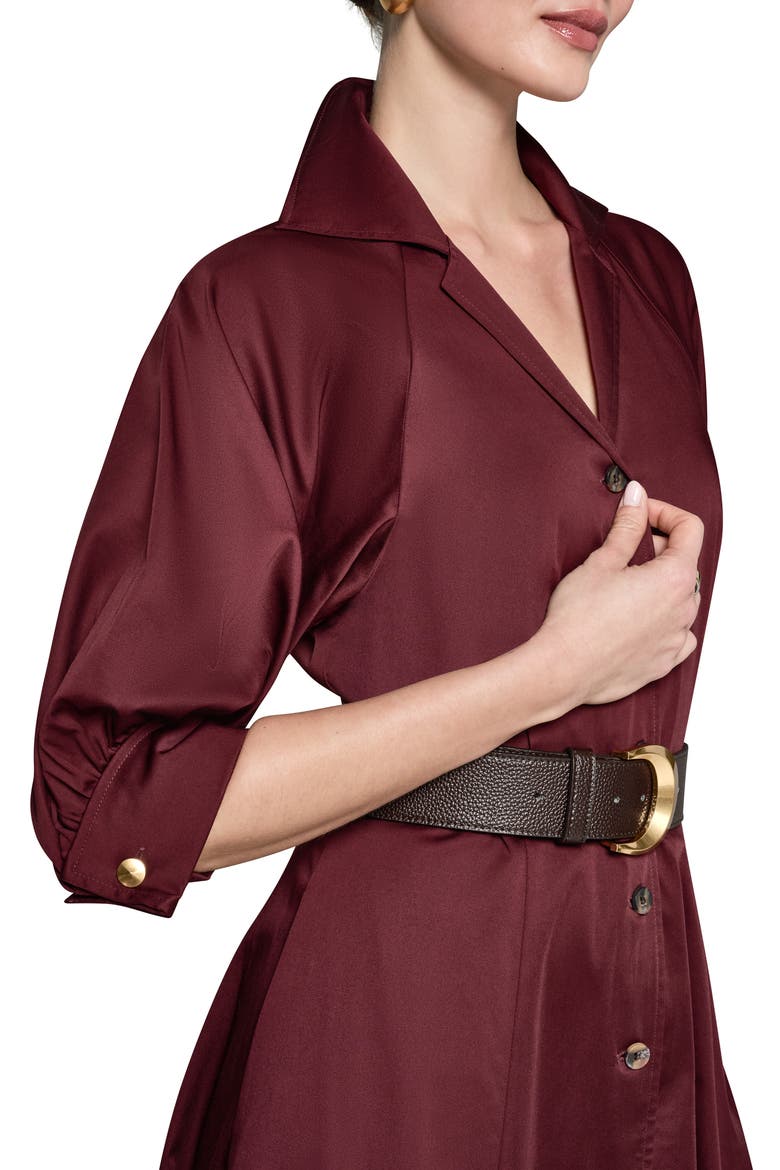 Belted Stretch Cotton Midi Shirtdress, Alternate, color, BLACK CHERRY
