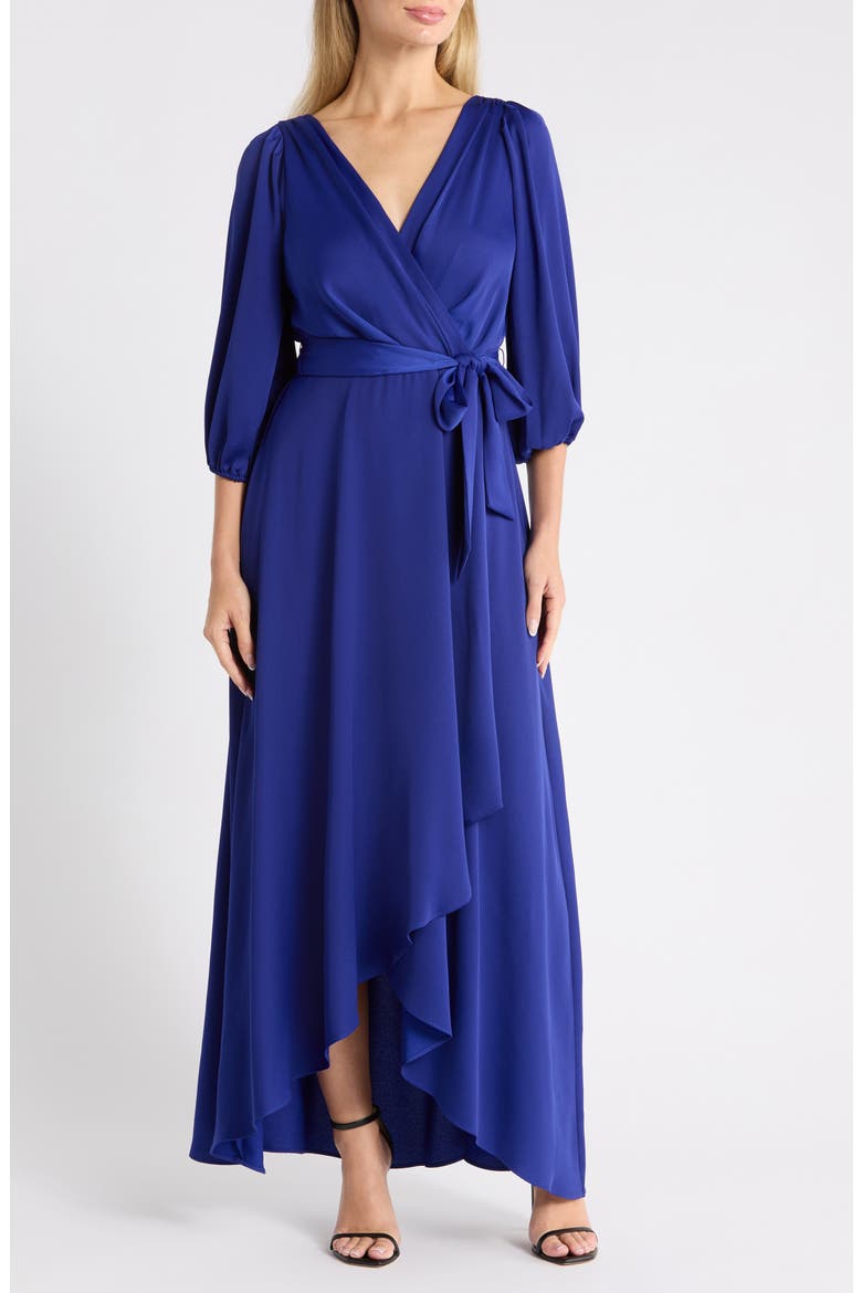 Balloon Sleeve Faux Wrap Dress, Main, color, BERRY BLUE