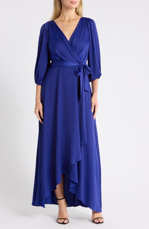 Balloon Sleeve Faux Wrap Dress