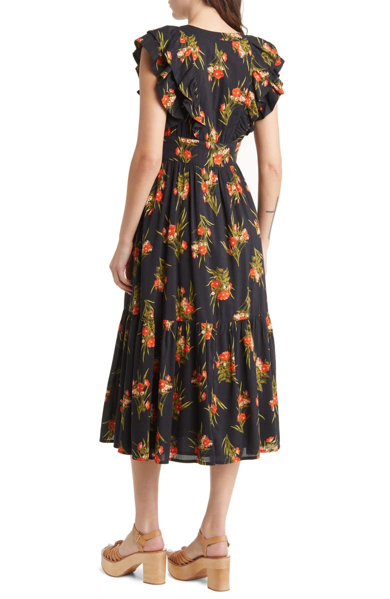 Chelsea28 Floral Ruffle Sleeve Organic Cotton Blend Dress, Alternate, color,