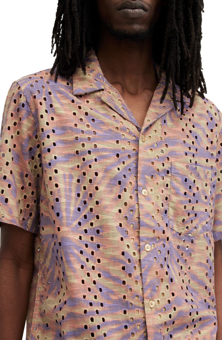 AllSaints Yucca Embroidered Camp Shirt, Alternate, color, 