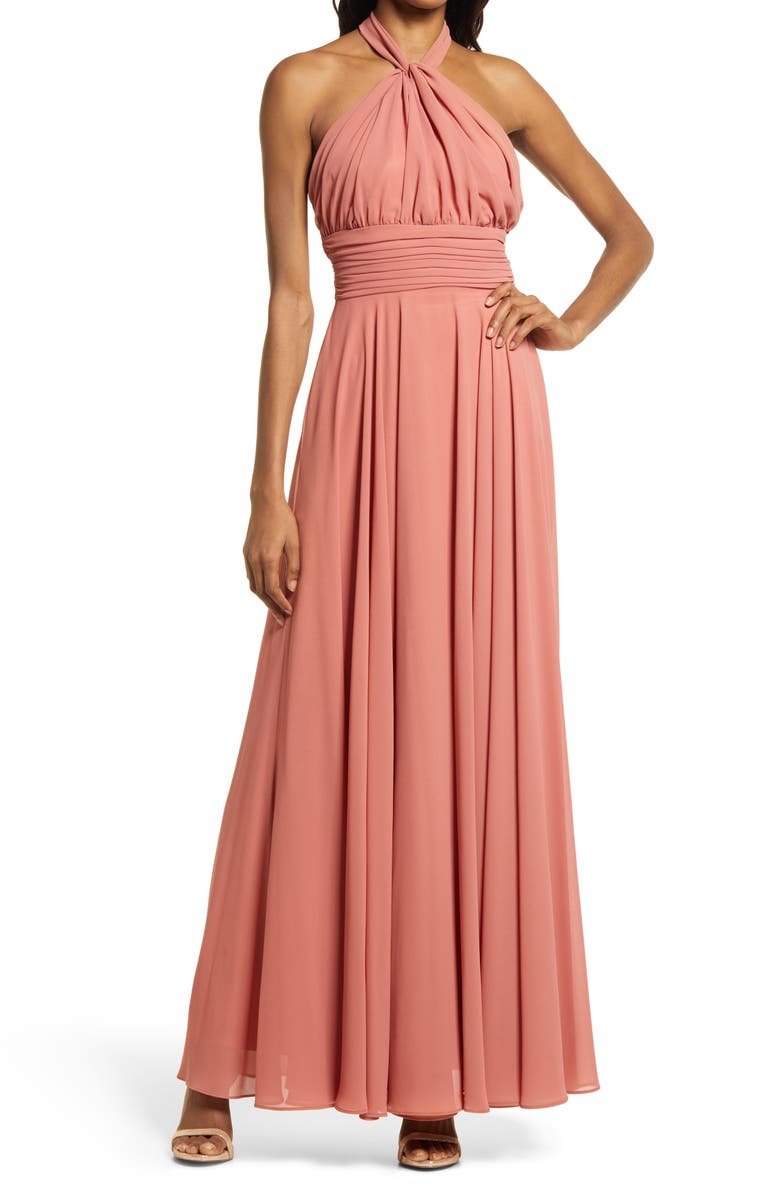 Lulus Chiffon Halter Gown, Main, color, 