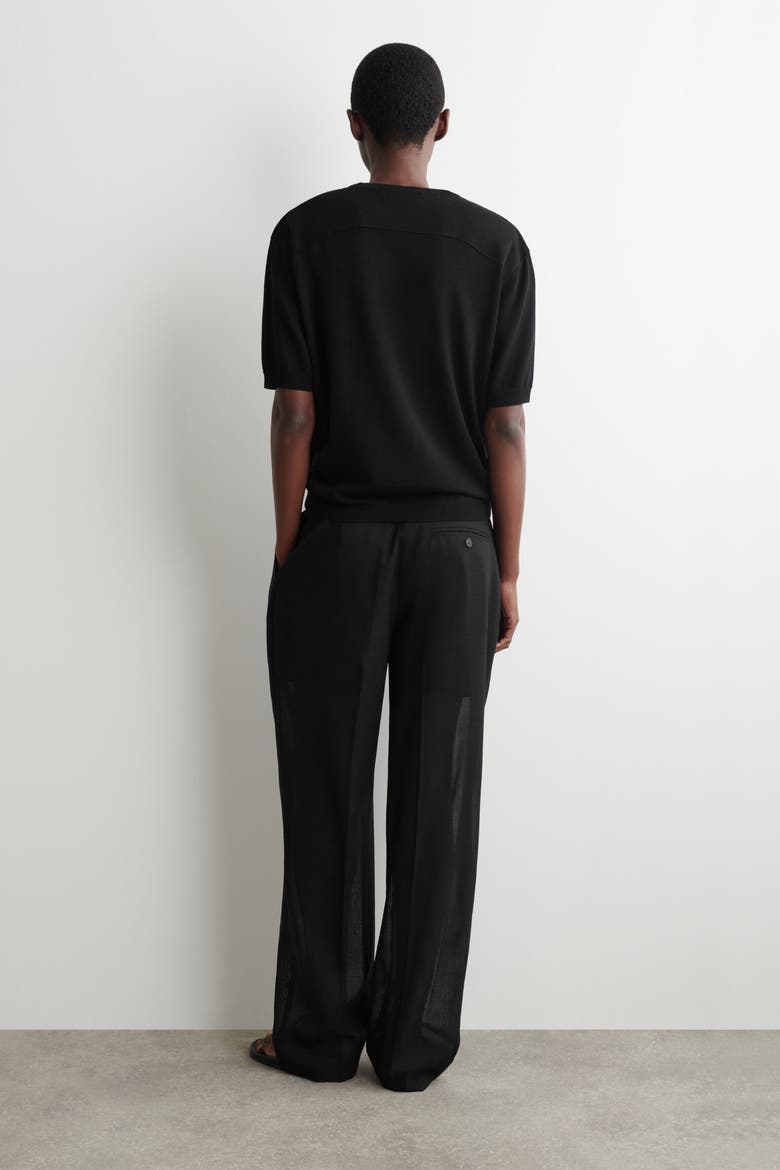 Sculpted Silk-cotton T-shirt, Alternate, color, BLACK
