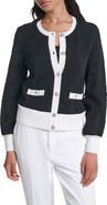 KARL LAGERFELD PARIS Jacquard Pattern Crewneck Cardigan