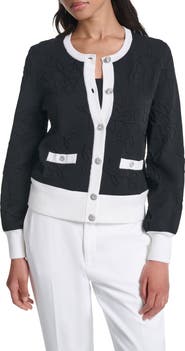 KARL LAGERFELD PARIS Jacquard Pattern Crewneck Cardigan