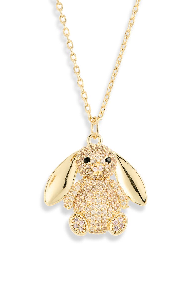 Pavé Cubic Zirconia Bunny Pendant Necklace, Alternate, color, BROWN- CLEAR- GOLD