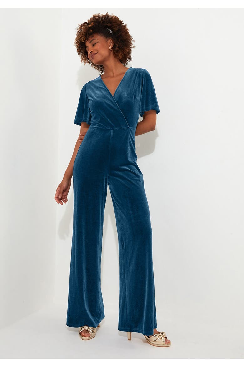 Flutter Sleeve Velvet Jumpsuit, Alternate, color, BLUE OPAL