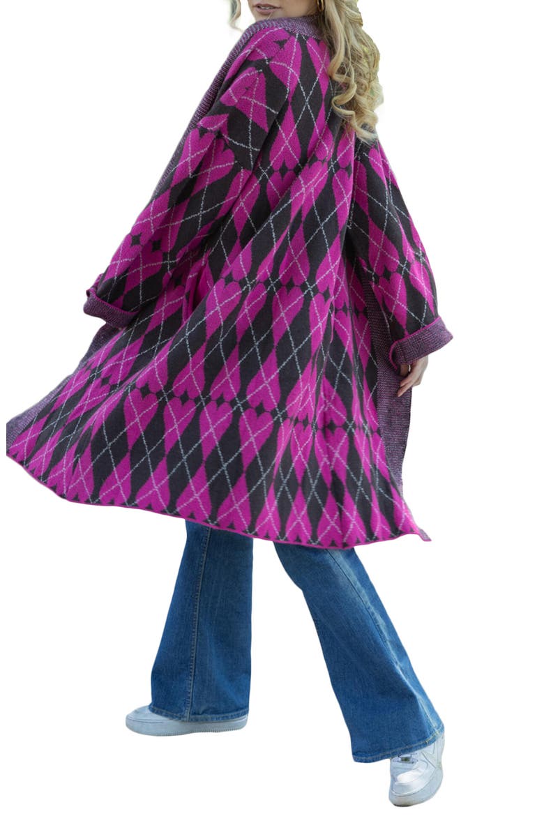 Argyle Heart Print Cardigan, Alternate, color, PINK