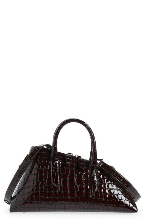 24H Croc Embossed Leather Handbag