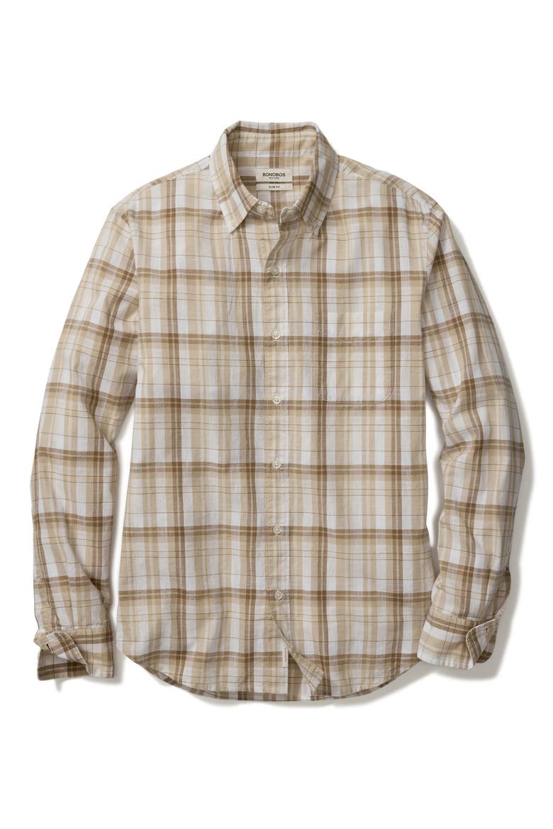 Slim Fit Plaid Cotton Madras Button-Down Shirt, Alternate, color, GORVY PLAID W SLUB C28