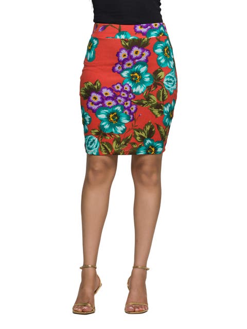 Floral Print Knee Length Pencil Skirt