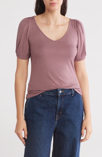 Nordstrom Rack V-neck Pleated T-shirt In Purple Taupe