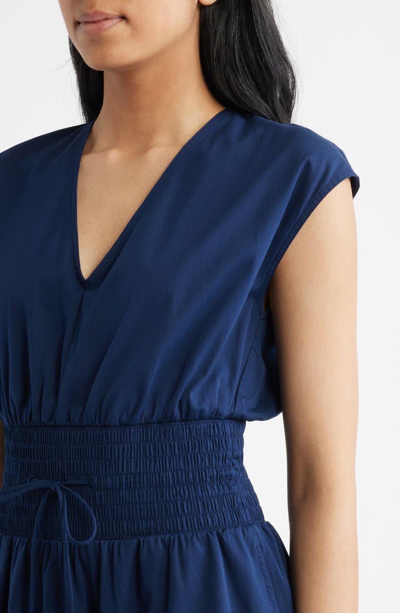 SPANX<sup>®</sup> Smock Waist V-Neck Cotton Midi Dress, Alternate, color, Timeless Navy