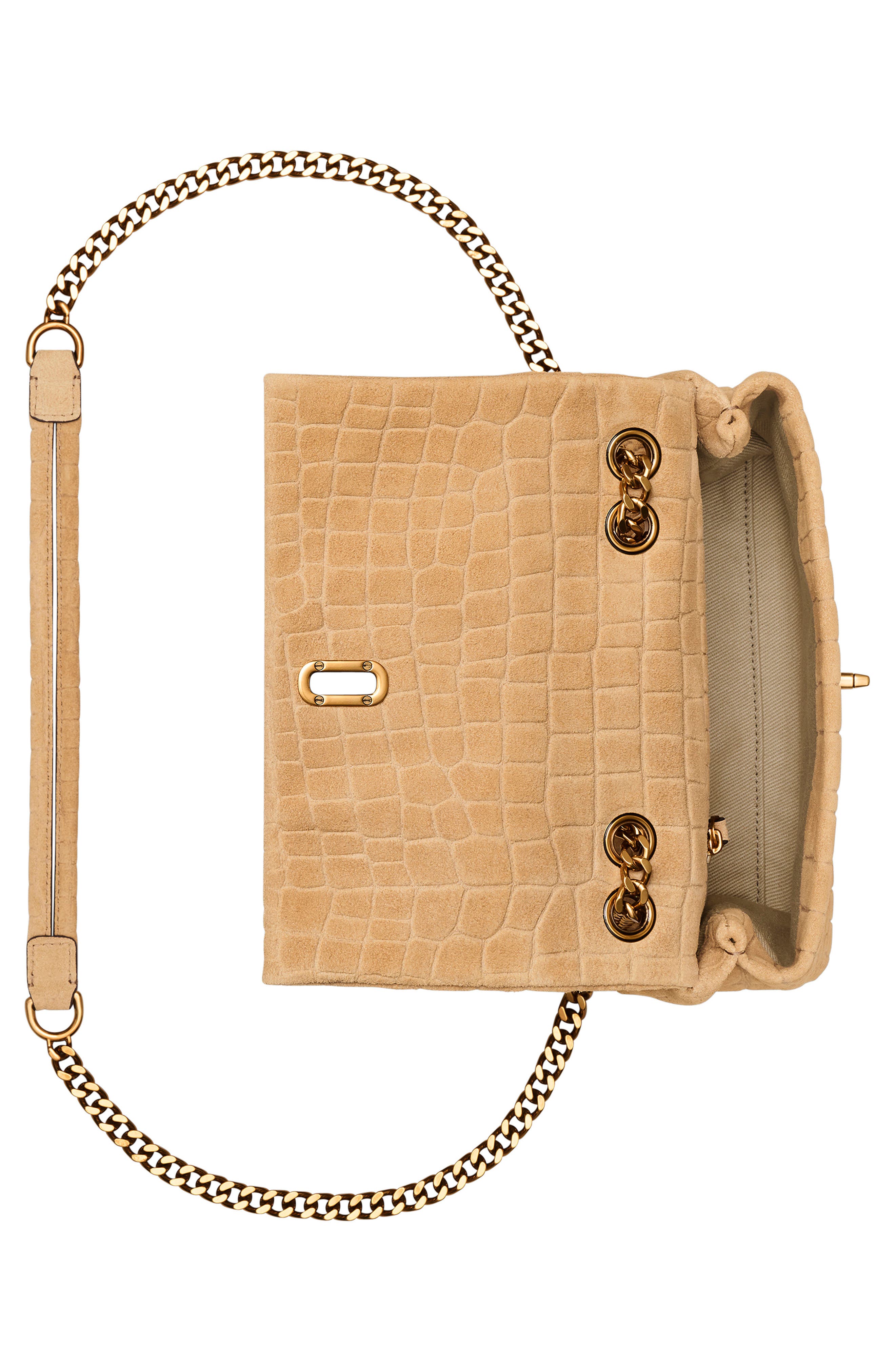 Marc Jacobs The Suede Croc Slim Dual Convertible Shoulder Bag, Alternate, color, Sahara