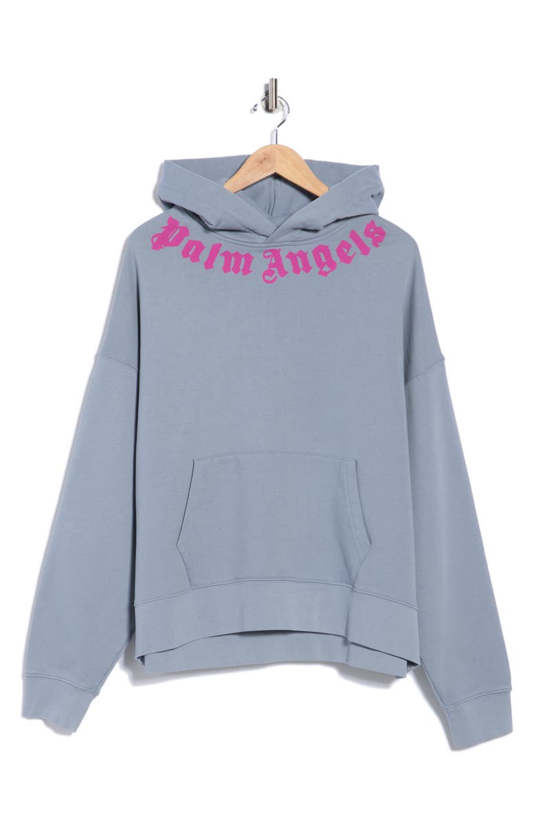 Palm Angels Curved Logo Hoodie, Alternate, color, Grey Fuchsia