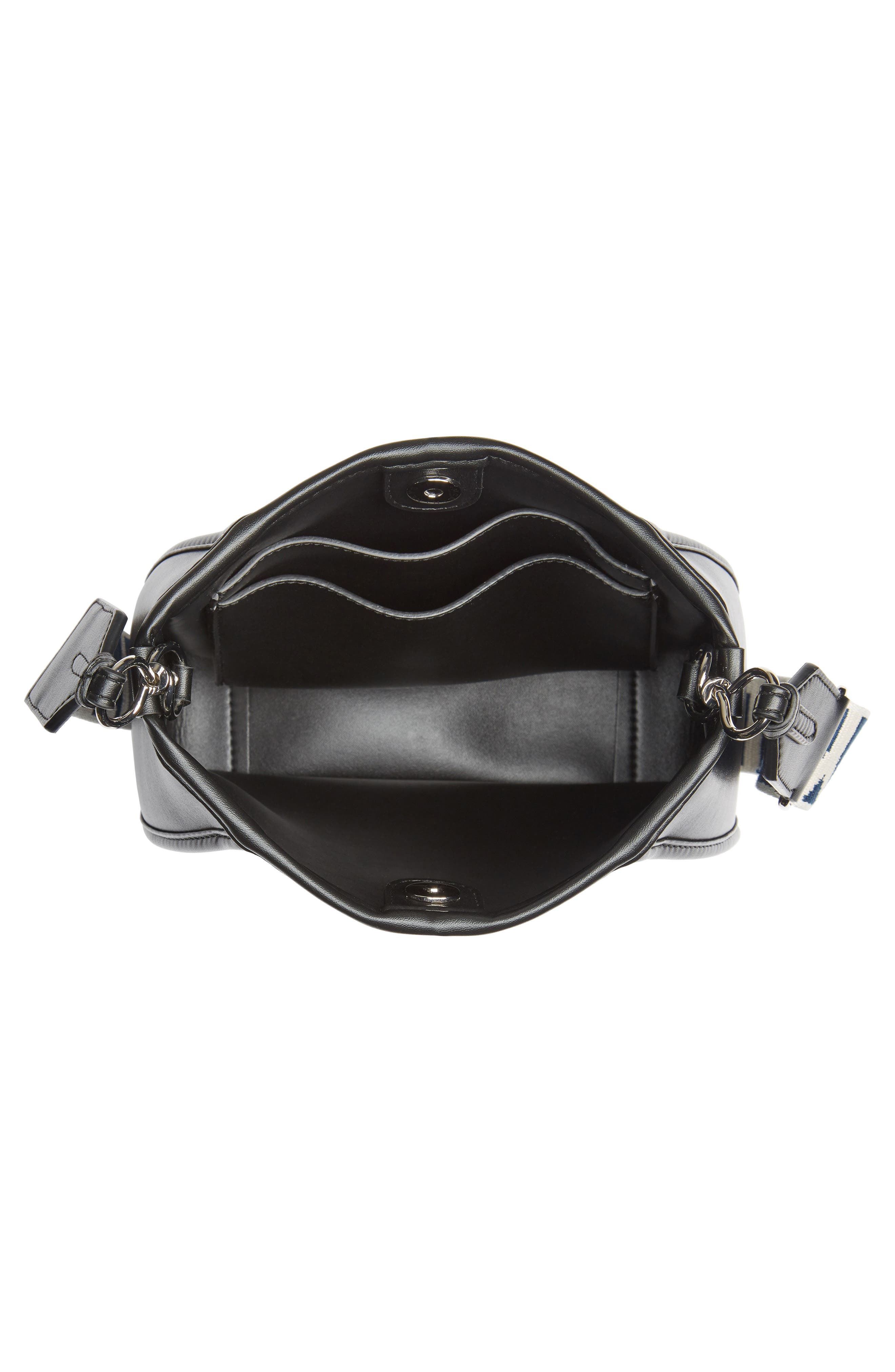 Stella McCartney Mini Embroidered Logo Denim & Faux Leather Crossbody Bag, Alternate, color, 