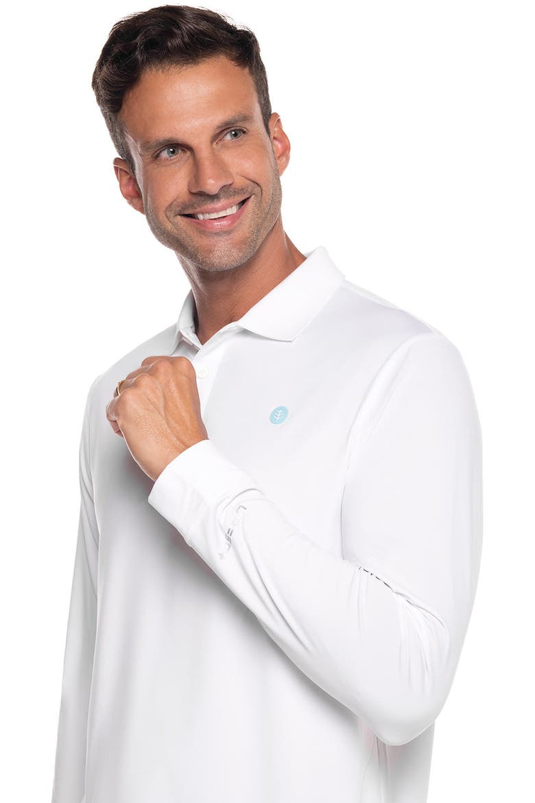 Men's LumaLeo Long Sleeve Sports Polo, UPF 50+ Sun Protection, Alternate, color, White