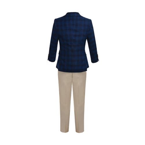 Moustache Plaid-pattern Suit Set (set Of Three) In Blue