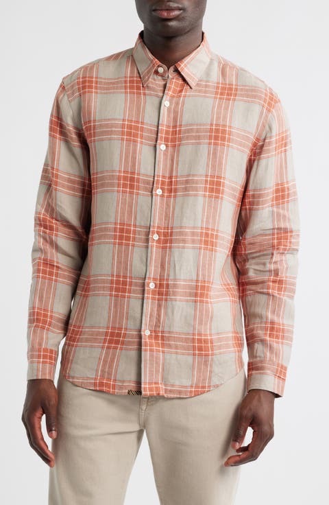 John Standard Fit Plaid Linen Button-Up Shirt
