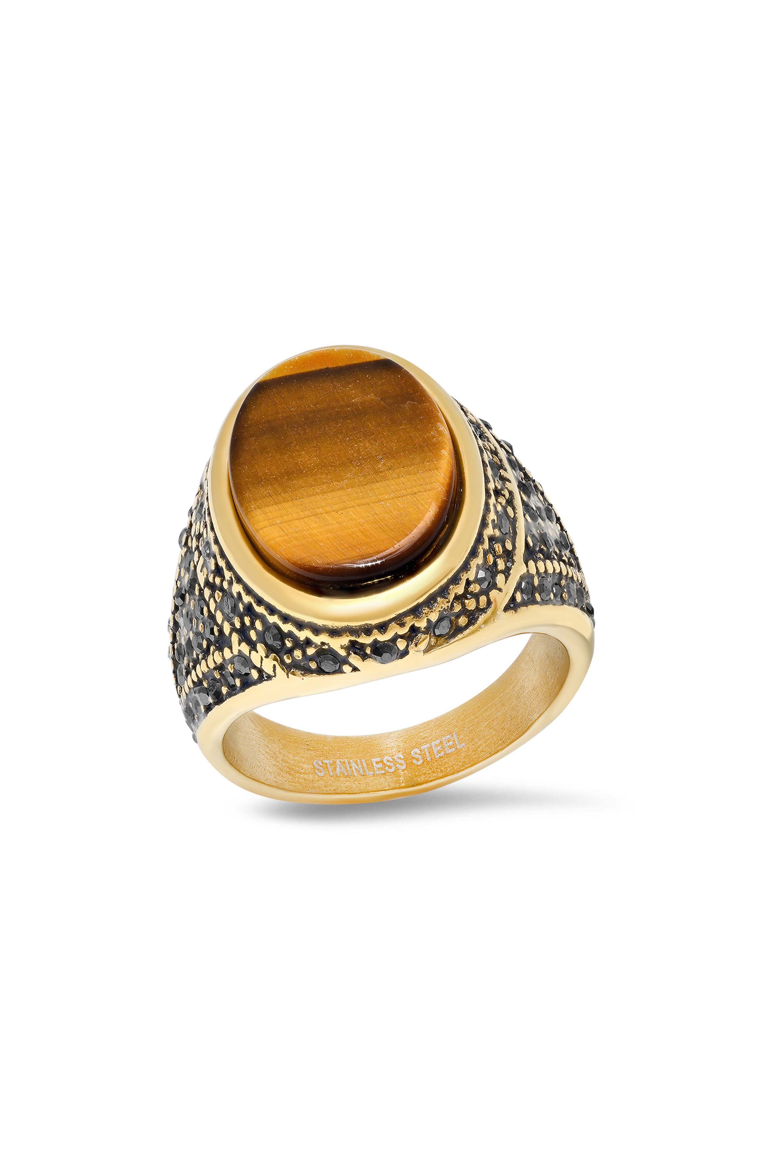 Men's 18k Gold Plated Tiger's Eye Signet Ring