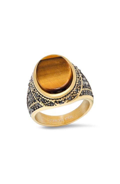 Men's 18k Gold Plated Tiger's Eye Signet Ring