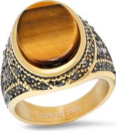STEELTIME Men's 18k Gold Plated Tiger's Eye Signet Ring