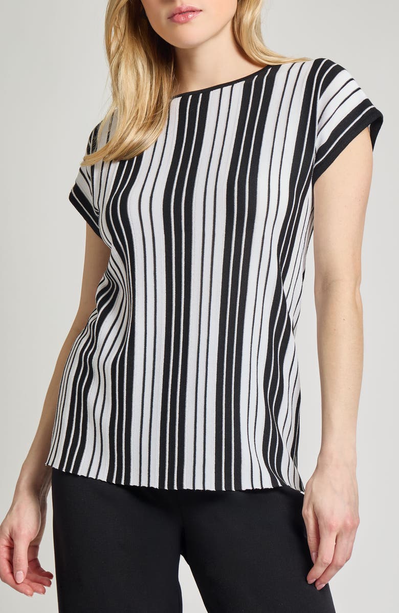 Misook Cap Sleeve Stripe Tunic, Main, color, Black/ White