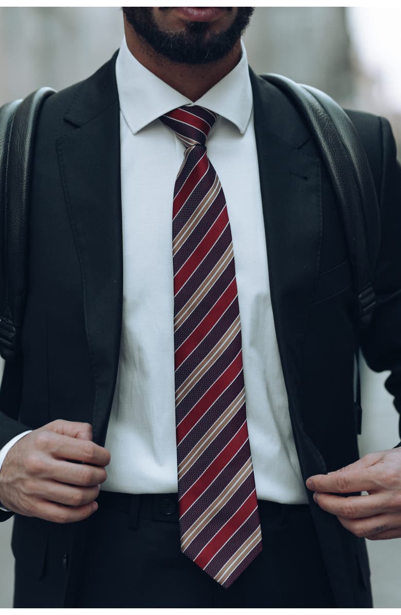 Elizabetta Vesuvio - Extra Long Silk Jacquard Tie for Men, Alternate, color, Red And Burgundy