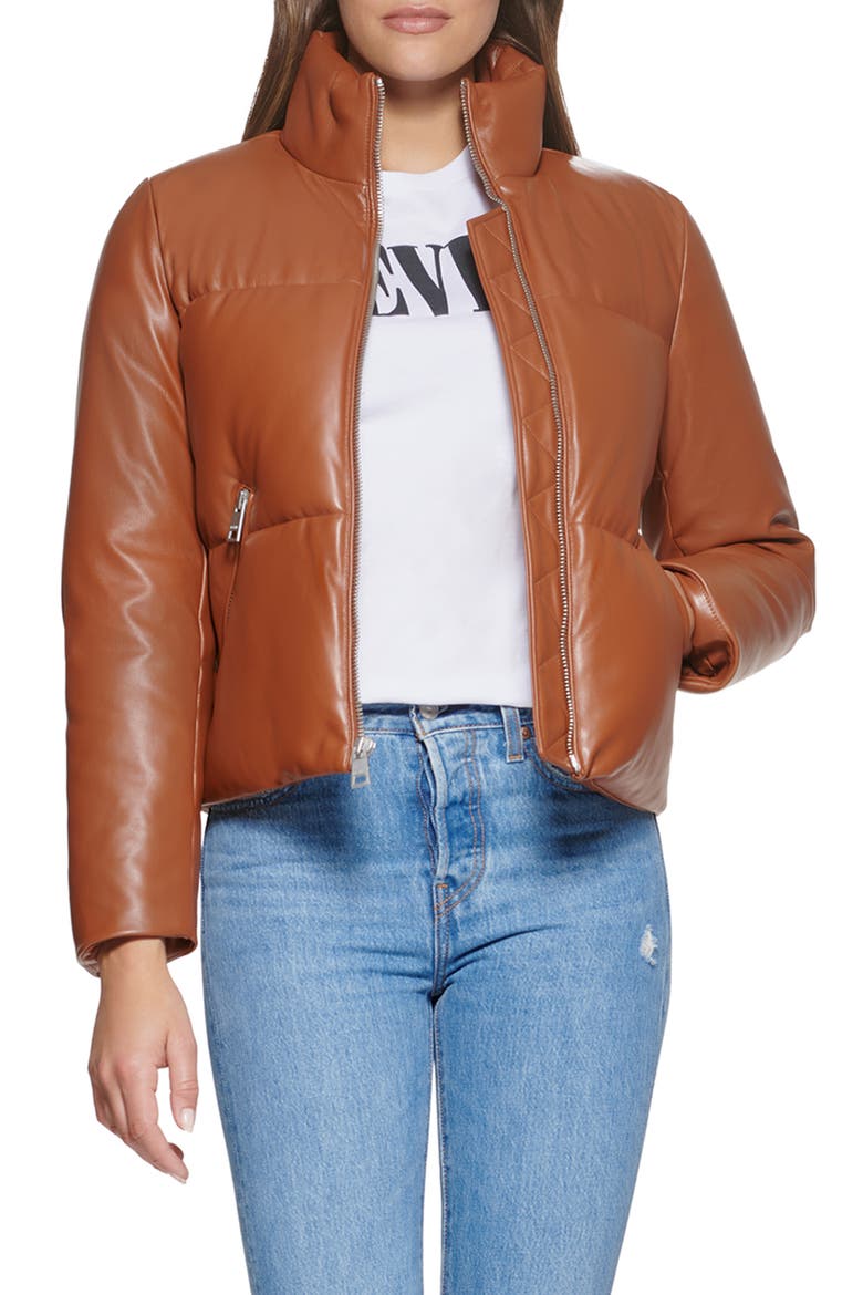 Levi's® PU 307 Faux Leather Puffer Jacket, Main, color, CAMEL