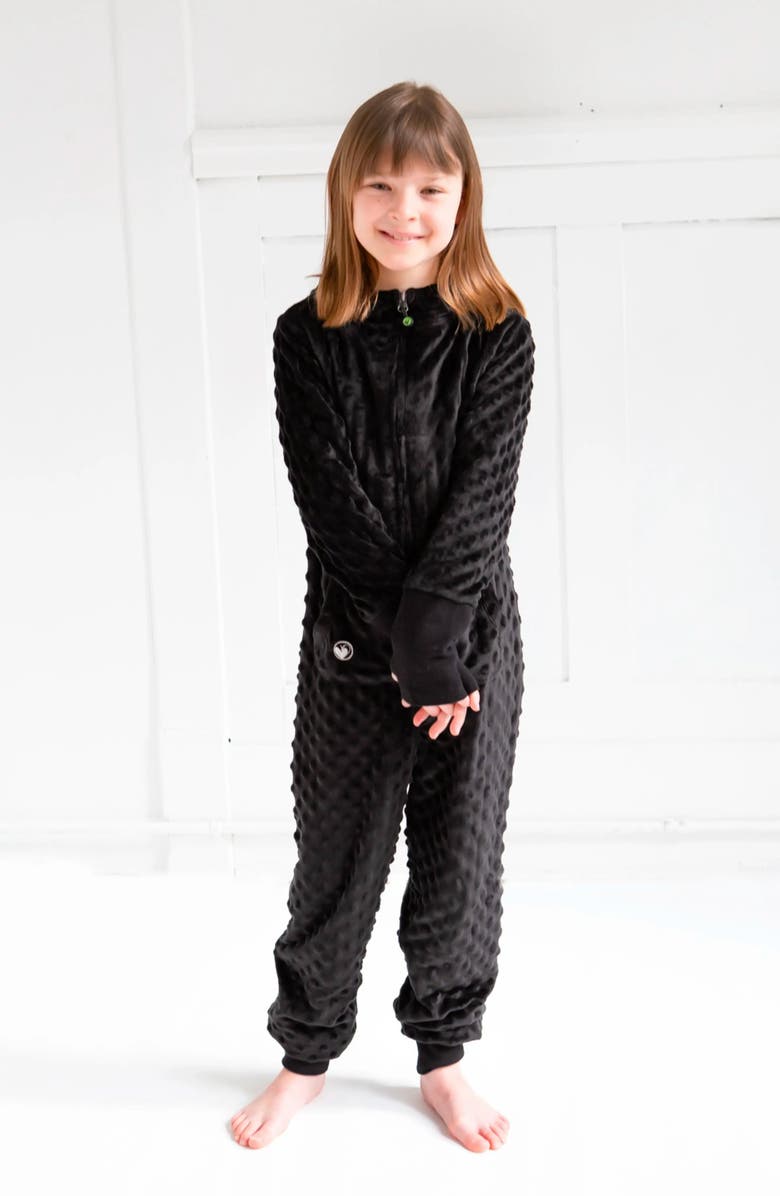 Limeapple Minky Bubble Zip Fleece Romper, Alternate, color, Black